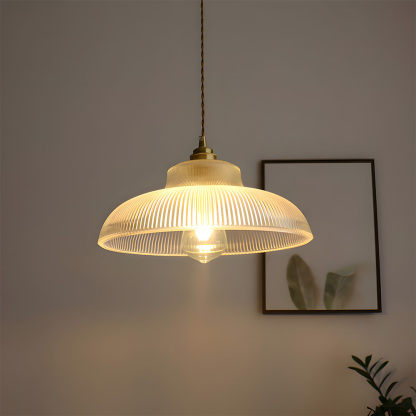 Retro Metal Dome Pendant Light with Glass Shade