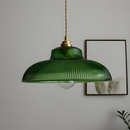 Retro Metal Dome Pendant Light with Glass Shade