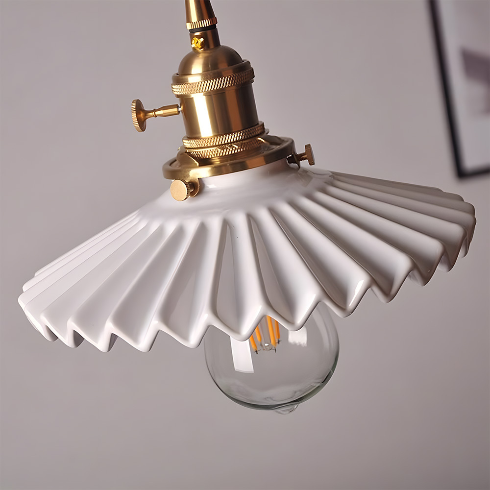 Nordic White Pleated Ceramic Bedroom Pendant Lighting