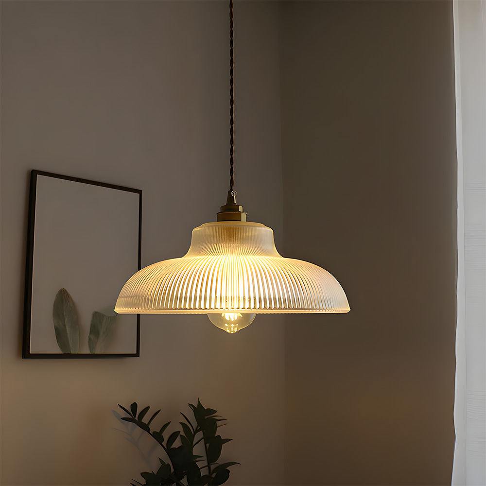 Retro Metal Dome Pendant Light with Glass Shade