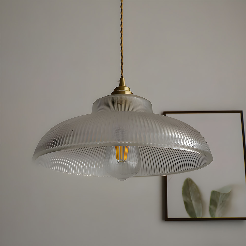 Retro Metal Dome Pendant Light with Glass Shade