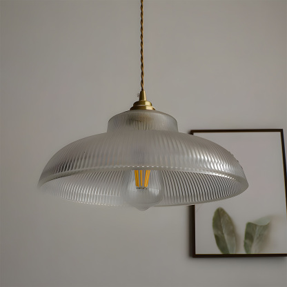 Retro Metal Dome Pendant Light with Glass Shade