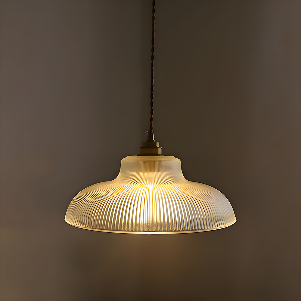 Retro Metal Dome Pendant Light with Glass Shade