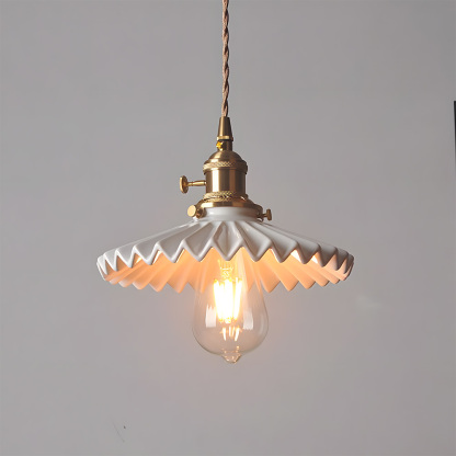 Nordic White Pleated Ceramic Bedroom Pendant Lighting