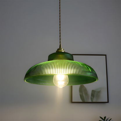 Retro Metal Dome Pendant Light with Glass Shade