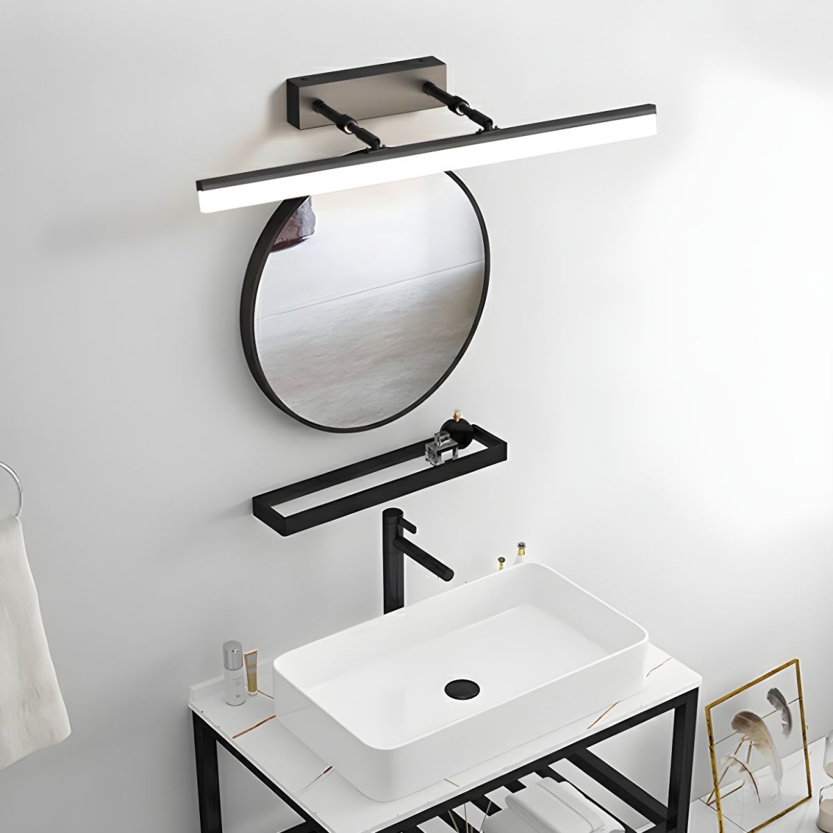 Black Modern Metal Long Wall Light For Bathroom