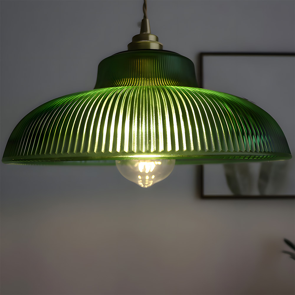 Retro Metal Dome Pendant Light with Glass Shade