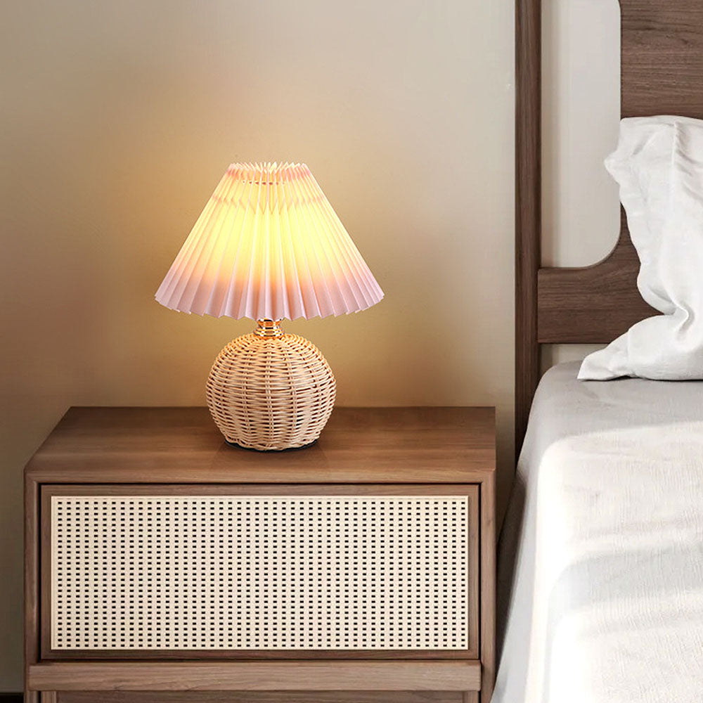 Modern Simple Bamboo Weaving Bedroom Table Lamps