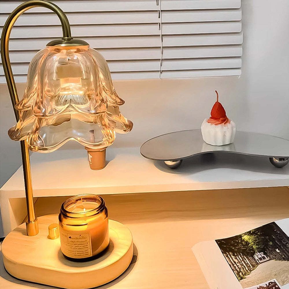 Vintage Mini Glass Flower Shape Wood Candle Warmer Light