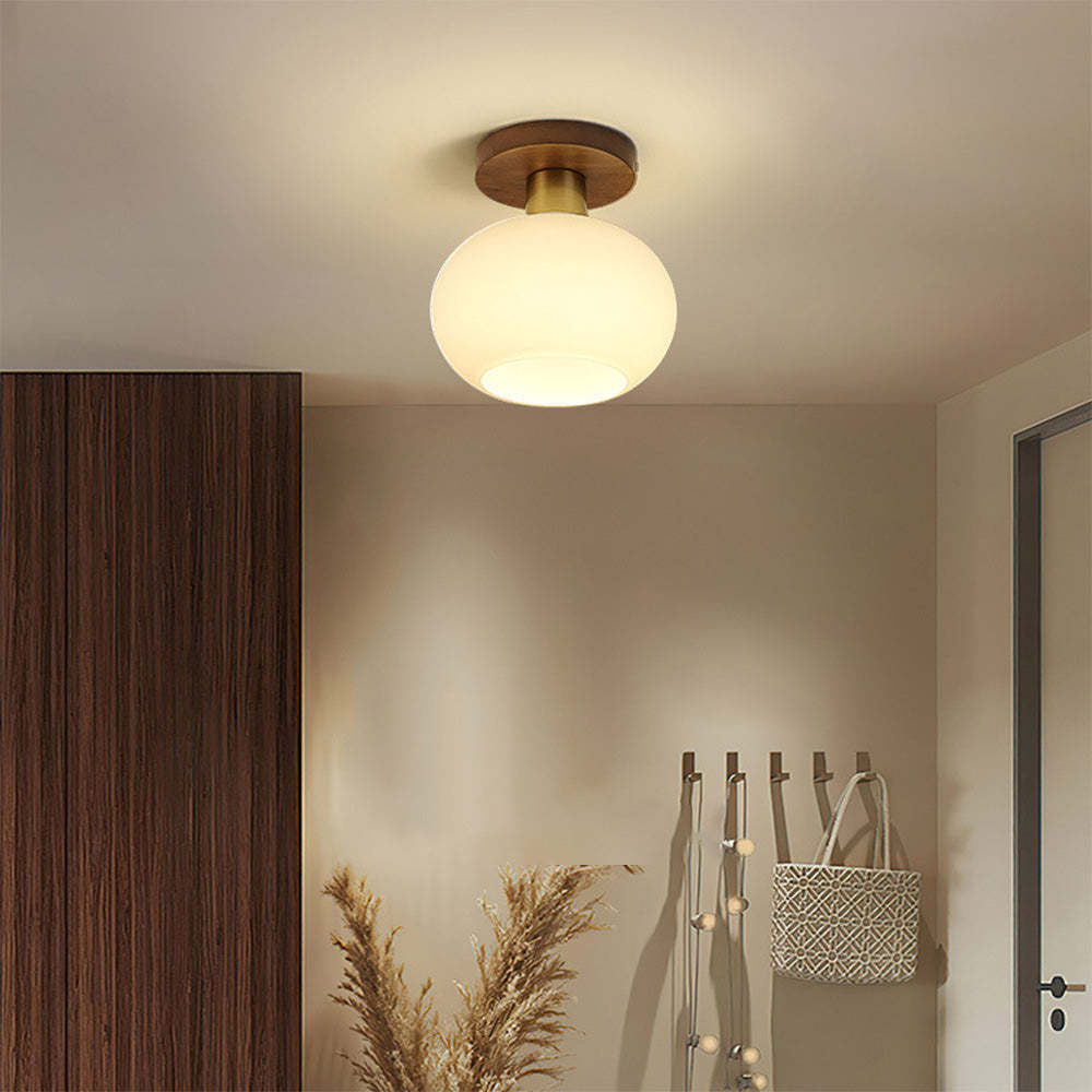 Homdiy Ceiling Lamp Nordic Walnut Hallway Semi-Flush Ceiling Light