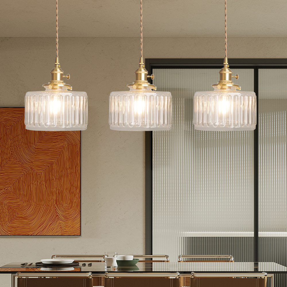 Retro Short Cylinder Wavy Glass Pendant Light -Homdiy
