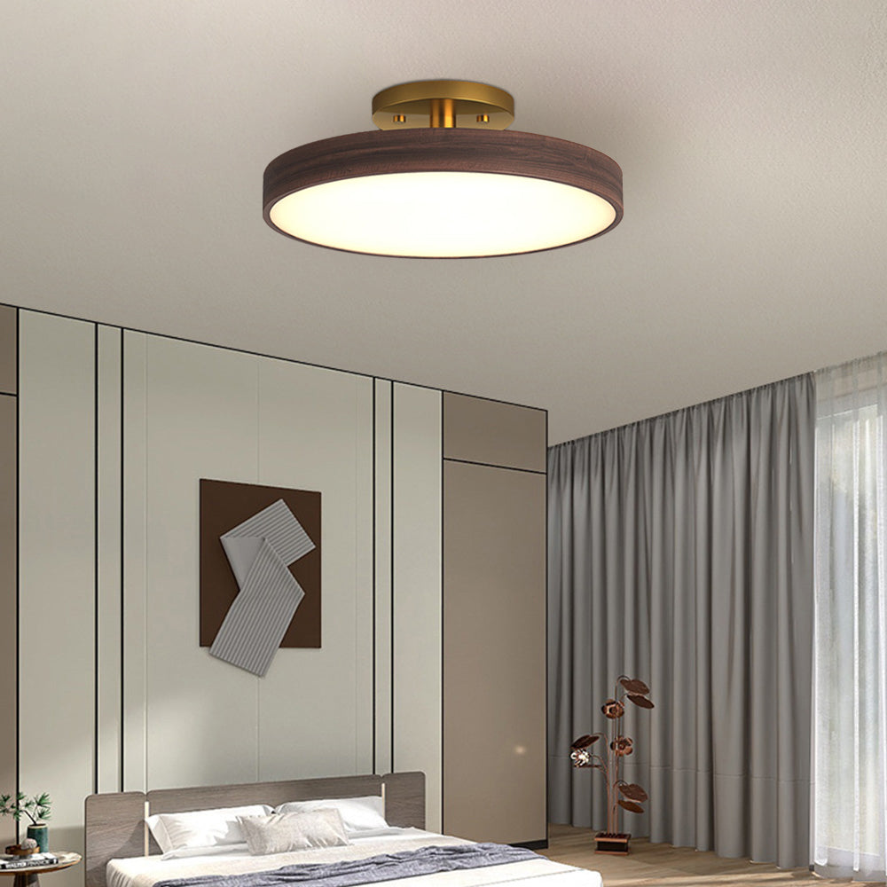 Round Wood LED Ceiling Lights For Bedroom 