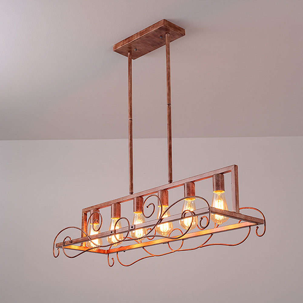 6 Bulbs Brown Metal Kitchen Island Pendant Lights