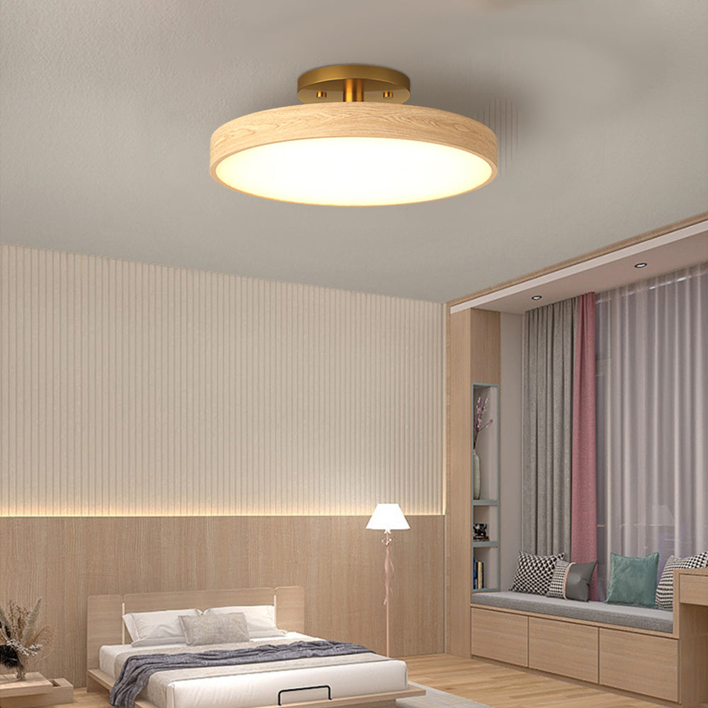 Round Wood LED Ceiling Lights For Bedroom 