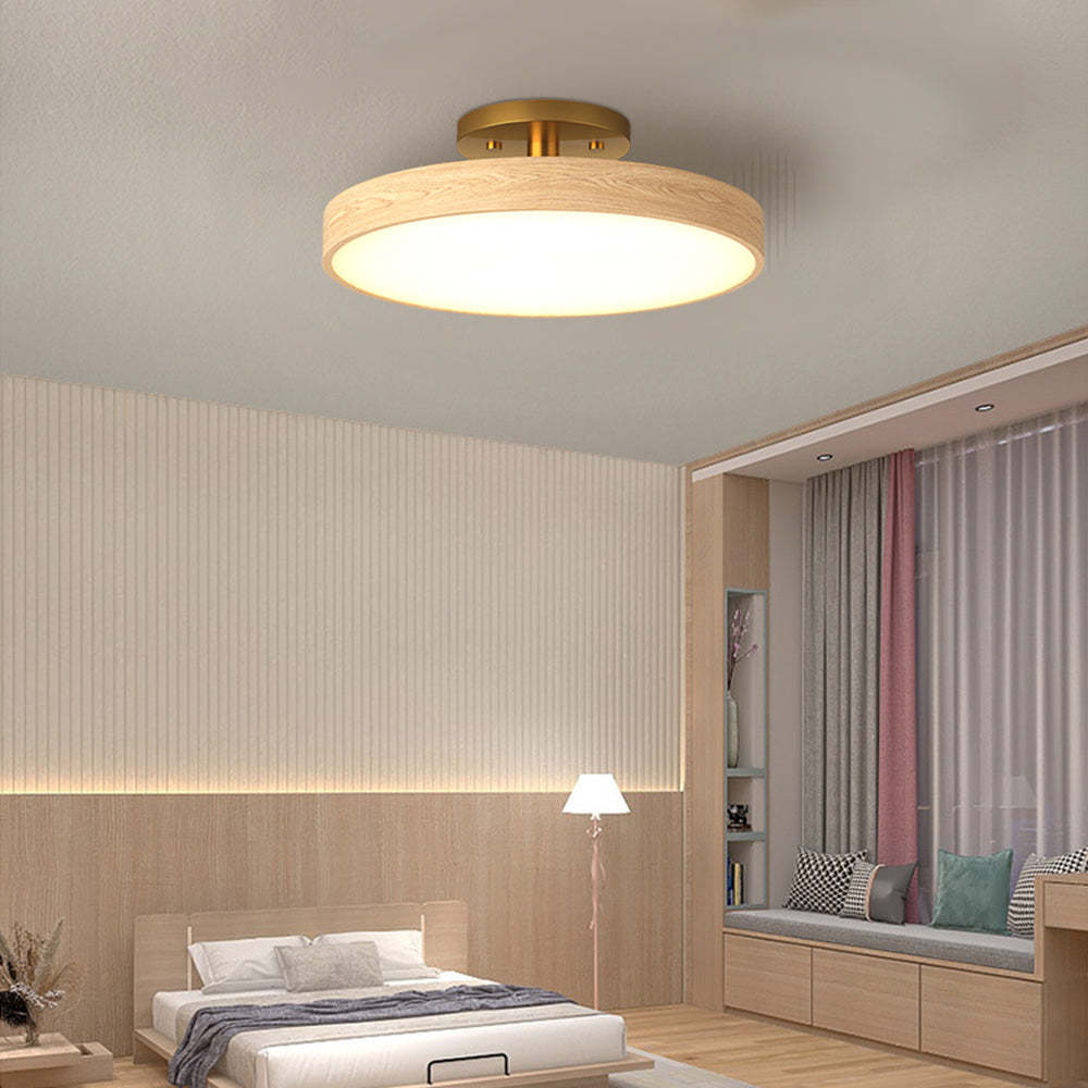Round Wood LED Ceiling Lights For Bedroom 