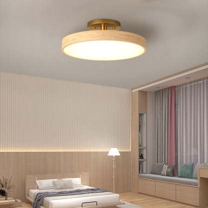 Round Wood LED Ceiling Lights For Bedroom 