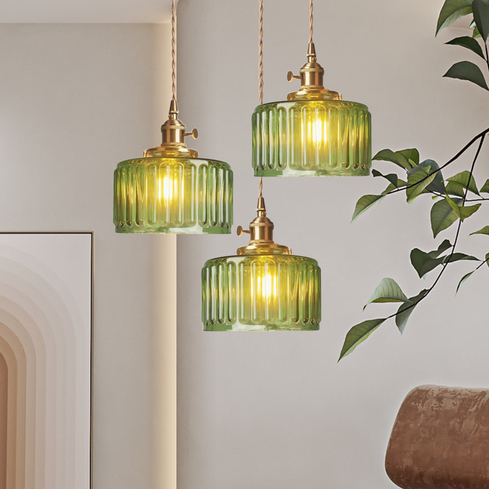 Retro Short Cylinder Wavy Glass Pendant Light -Homdiy