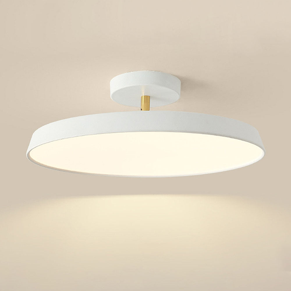 Minimalism White Round LED Semi-Flush Bedroom Ceiling Light