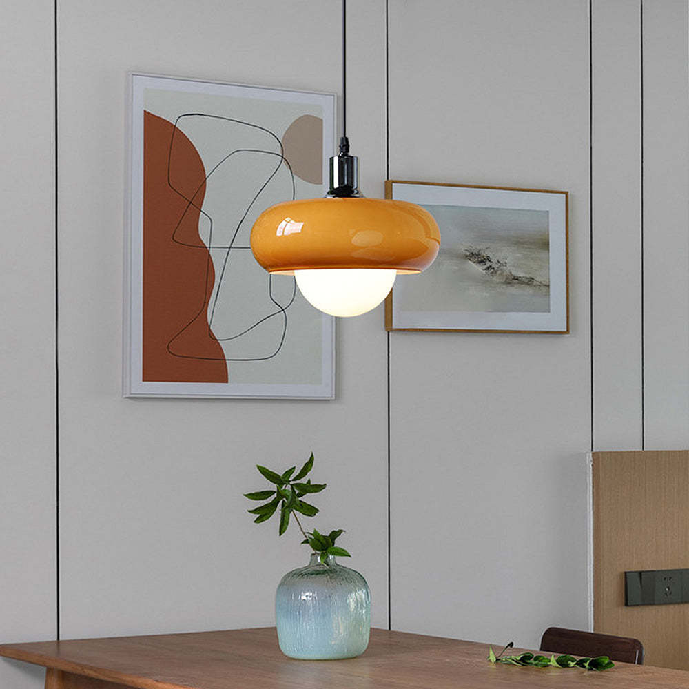 Bauhaus Dome Simple Amber Glass Pendant Light