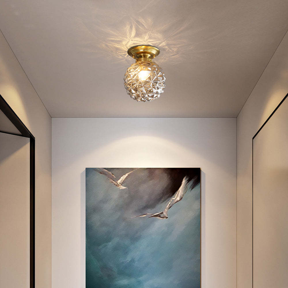 Contemporary Clear Glass Hallway Semi-Flush Ceiling Light