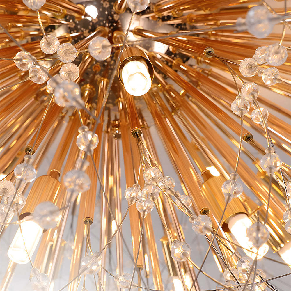 Modern Luxurious Gold Crystal Sputnik Flush Mount Ceiling Light for Living Room
