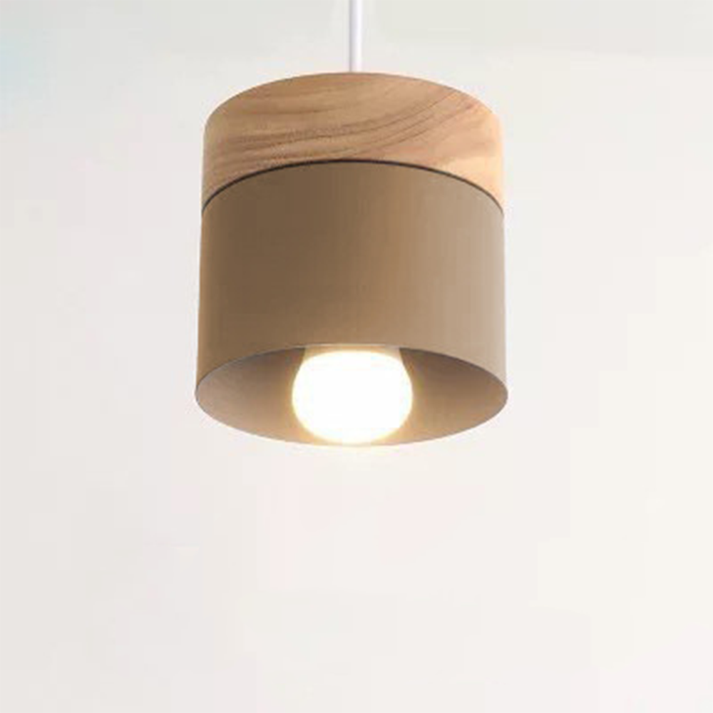 Simple Cylindrical Wood Suspension Lamp