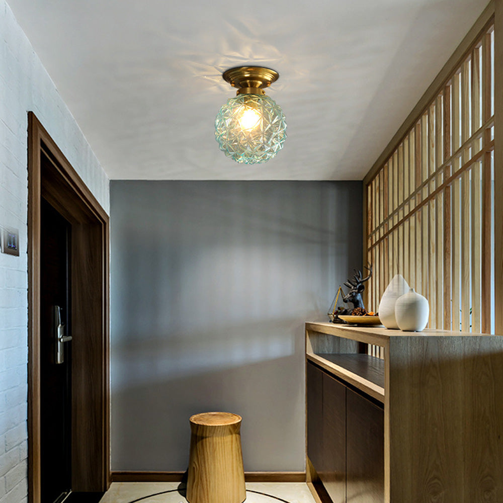 Contemporary Clear Glass Hallway Semi-Flush Ceiling Light