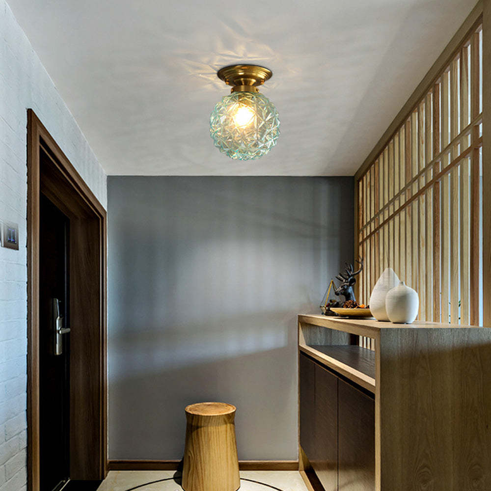 Contemporary Clear Glass Hallway Semi-Flush Ceiling Light