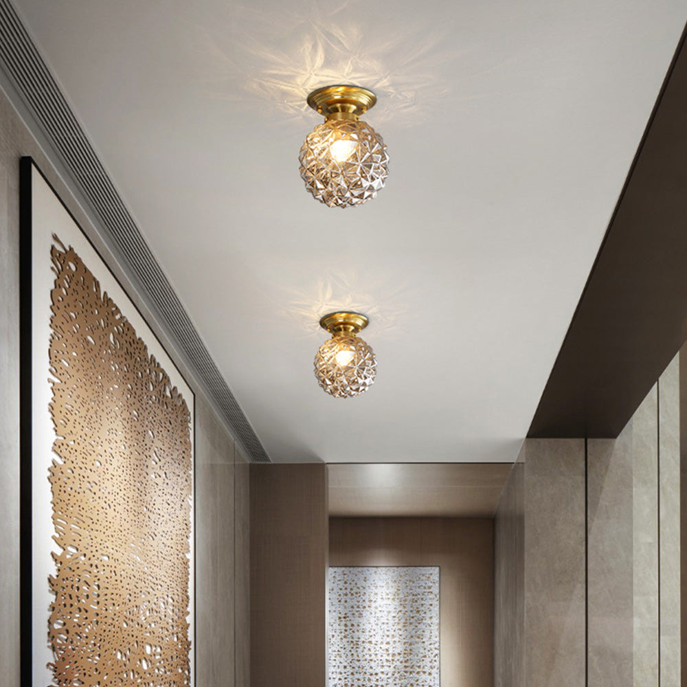 Contemporary Clear Glass Hallway Semi-Flush Ceiling Light