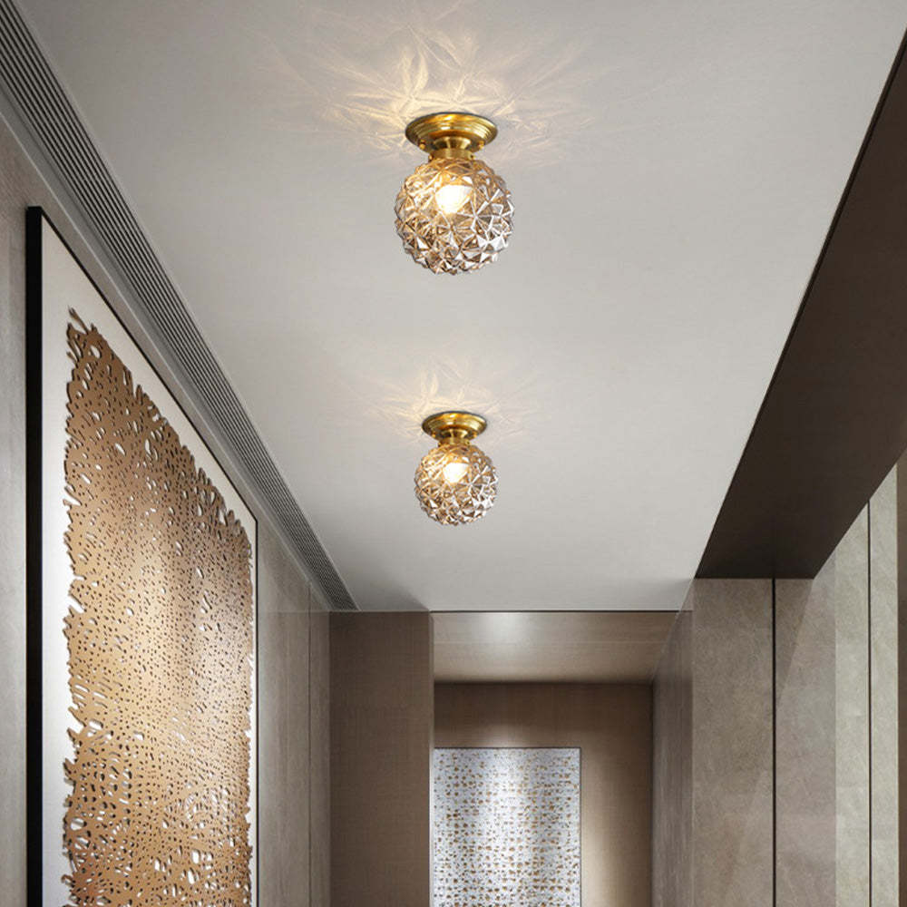Contemporary Clear Glass Hallway Semi-Flush Ceiling Light