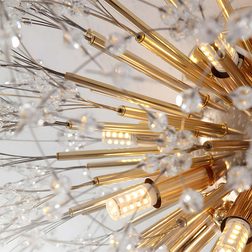 Modern Luxurious Gold Crystal Sputnik Flush Mount Ceiling Light for Living Room