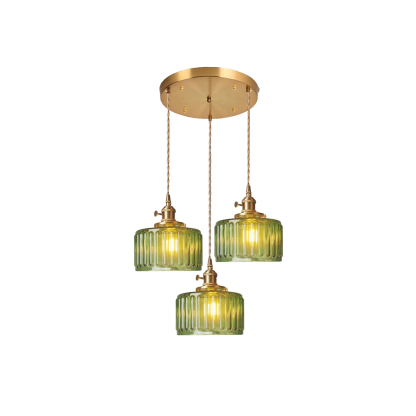 Retro Short Cylinder Wavy Glass Pendant Light -Homdiy