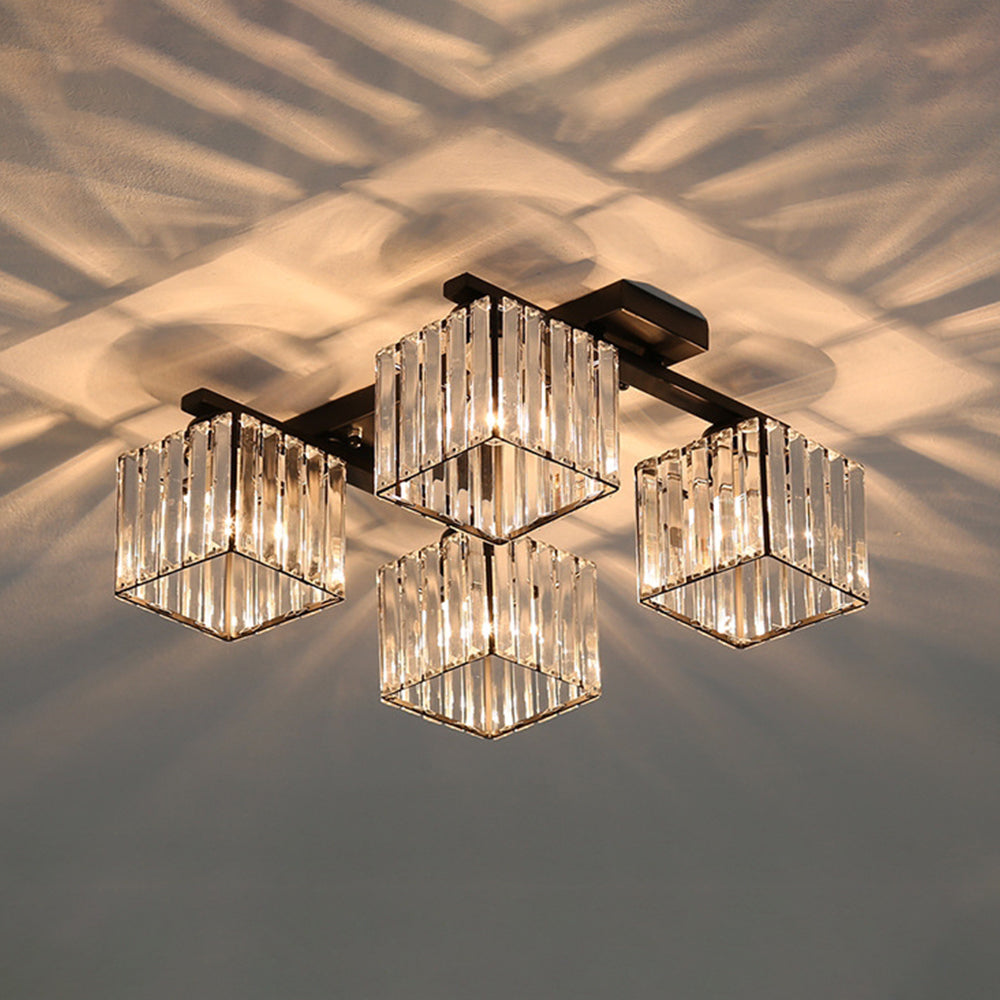 Four Bulbs Cube Crystal Bedroom Ceiling Light