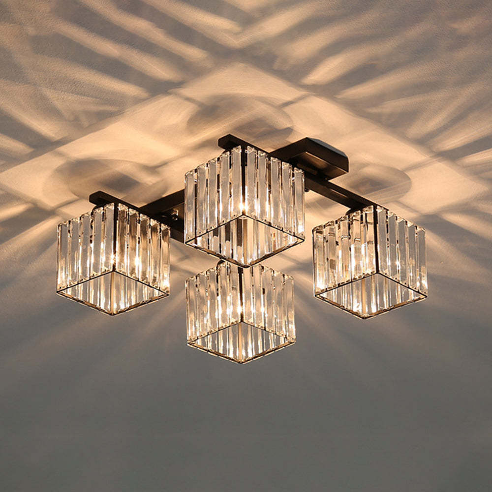 Four Bulbs Cube Crystal Bedroom Ceiling Light
