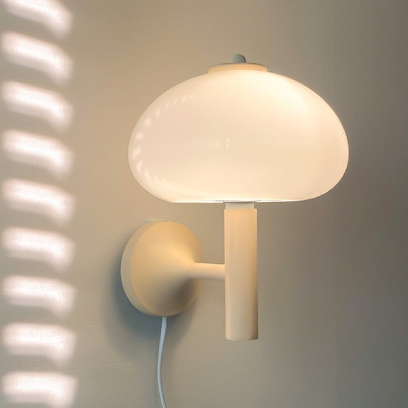 Cute Cream Mushroom Glass Wall Light For Bedroom -Homdiy