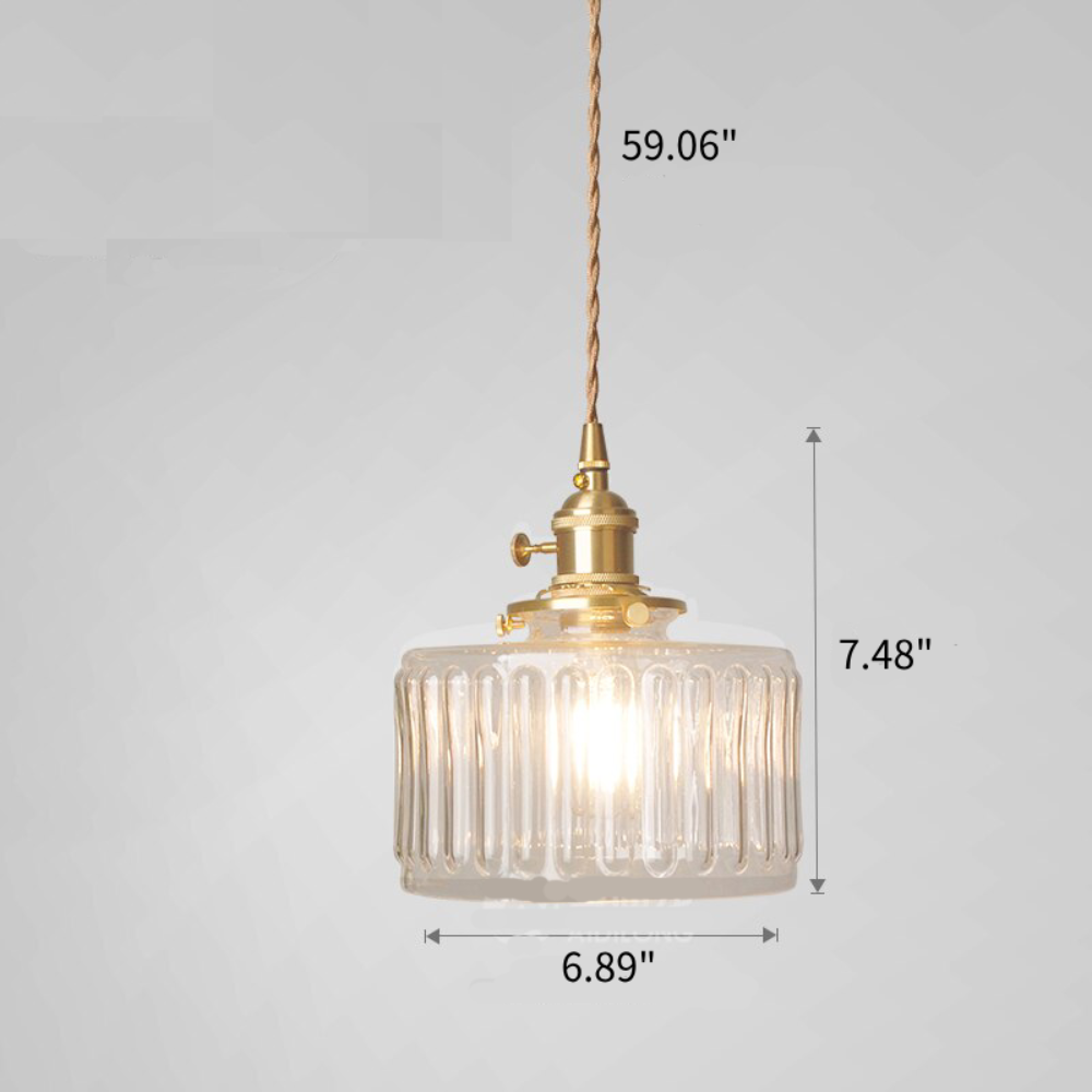 Retro Short Cylinder Wavy Glass Pendant Light -Homdiy