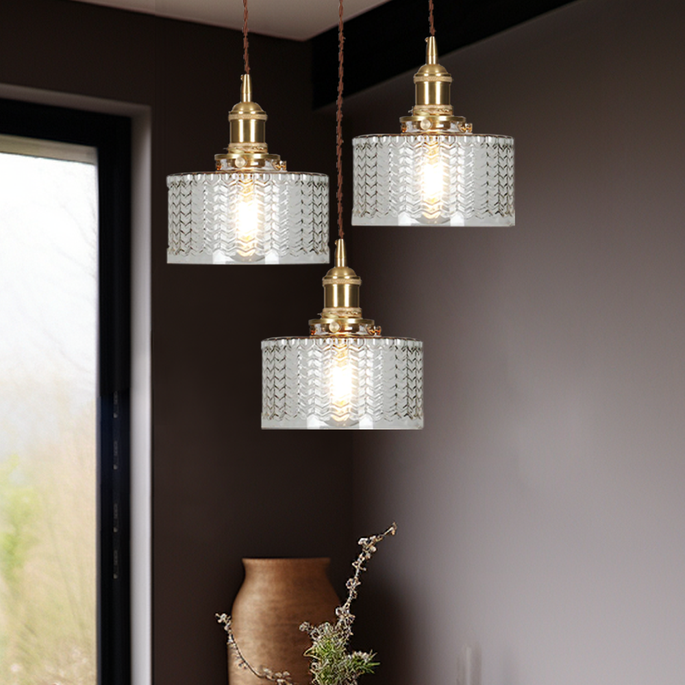 Retro Short Cylinder Wavy Glass Pendant Light -Homdiy