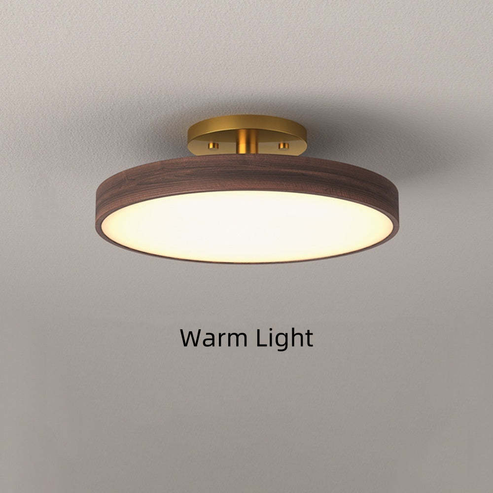 Round Wood LED Ceiling Lights For Bedroom 