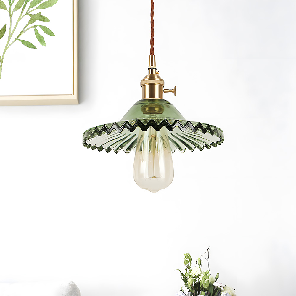 Vintage Elegant Pleated Glass Pendant Light For Living Room