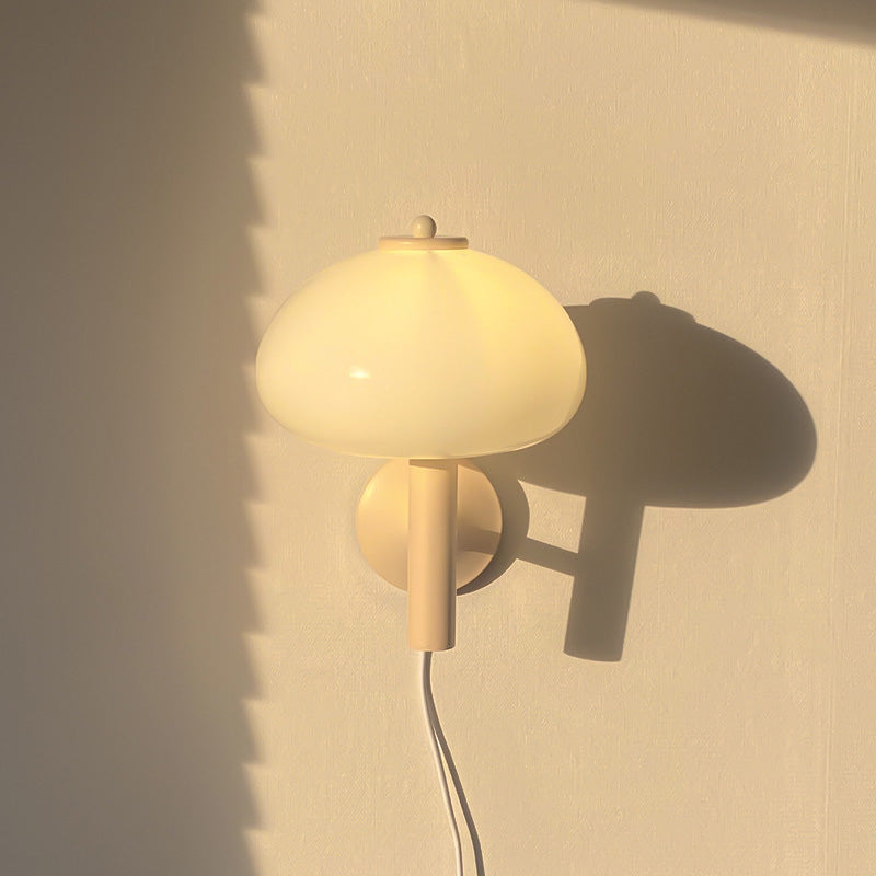 Cute Cream Mushroom Glass Wall Light For Bedroom -Homdiy