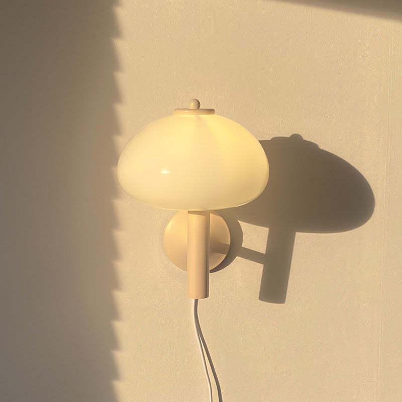 Cute Cream Mushroom Glass Wall Light For Bedroom -Homdiy