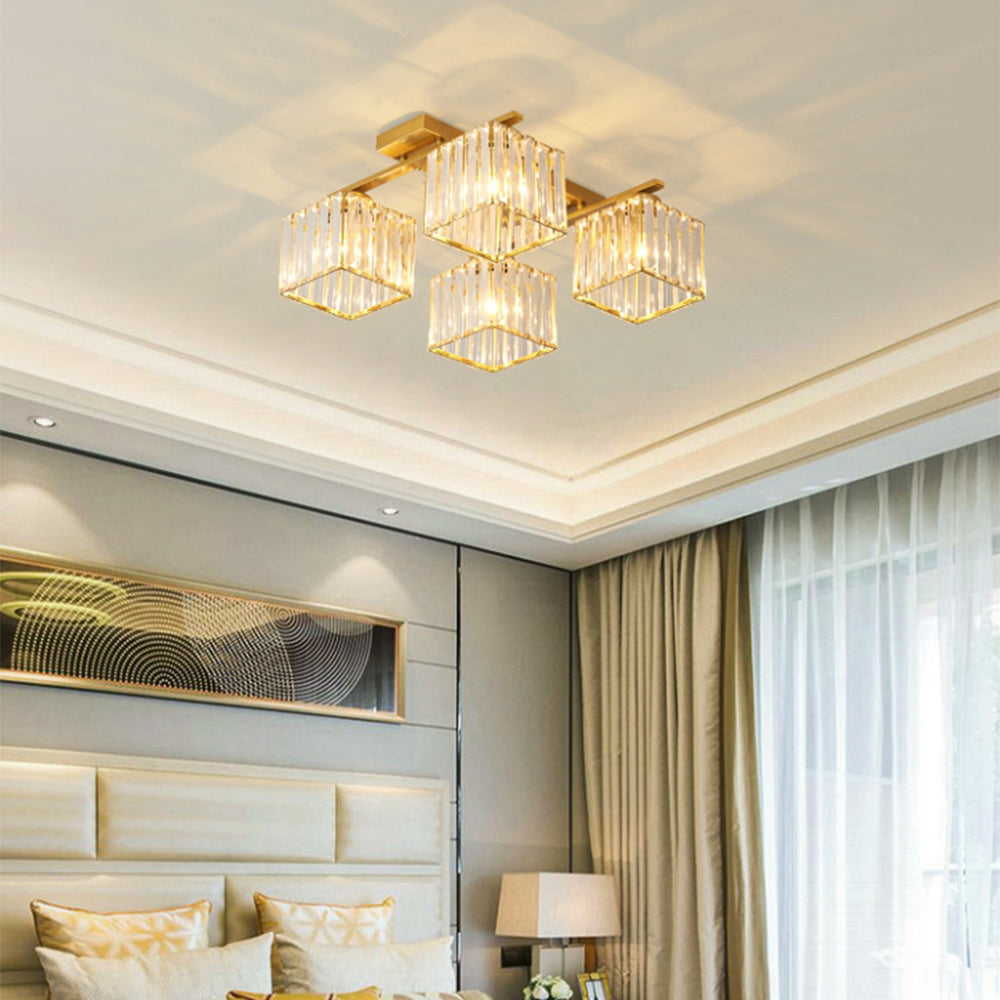 Four Bulbs Cube Crystal Bedroom Ceiling Light