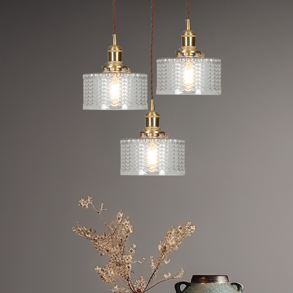 Retro Short Cylinder Wavy Glass Pendant Light -Homdiy