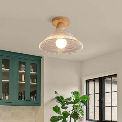 Homdiy Ceiling Lights Vintage Simple Wood Glass Ceiling Lamp For Hallway