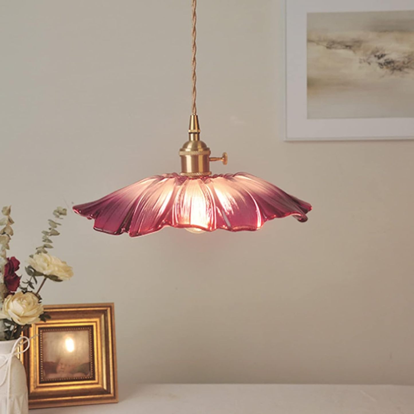 Vintage Flower Shape Glass Pendant Light For Dining Room