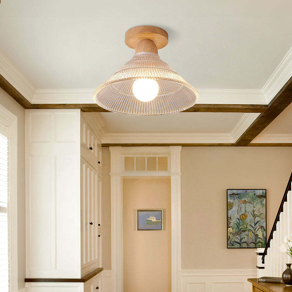 Vintage Wood Glass Ceiling Lights For Hallway