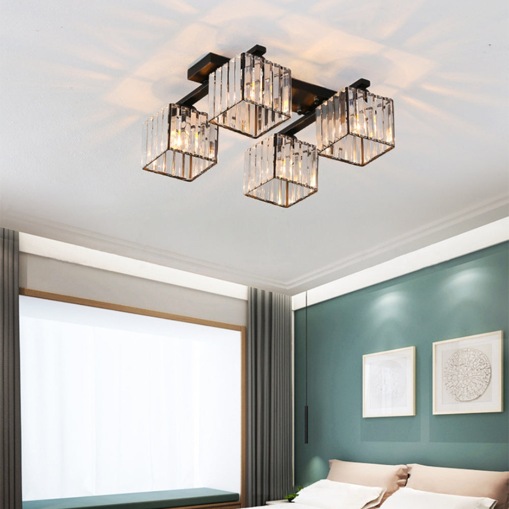Four Bulbs Cube Crystal Bedroom Ceiling Light