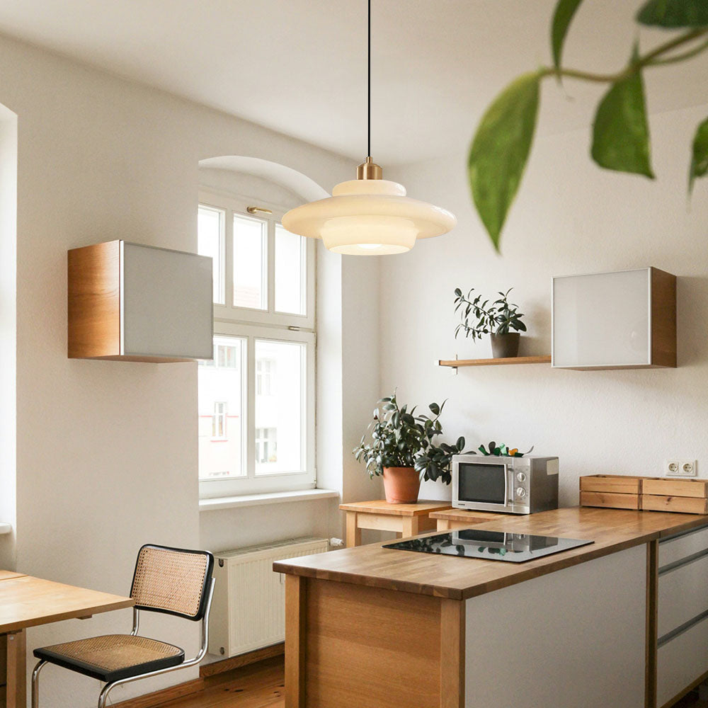 Mid Century Milk White Glass Pendant Hanging Light