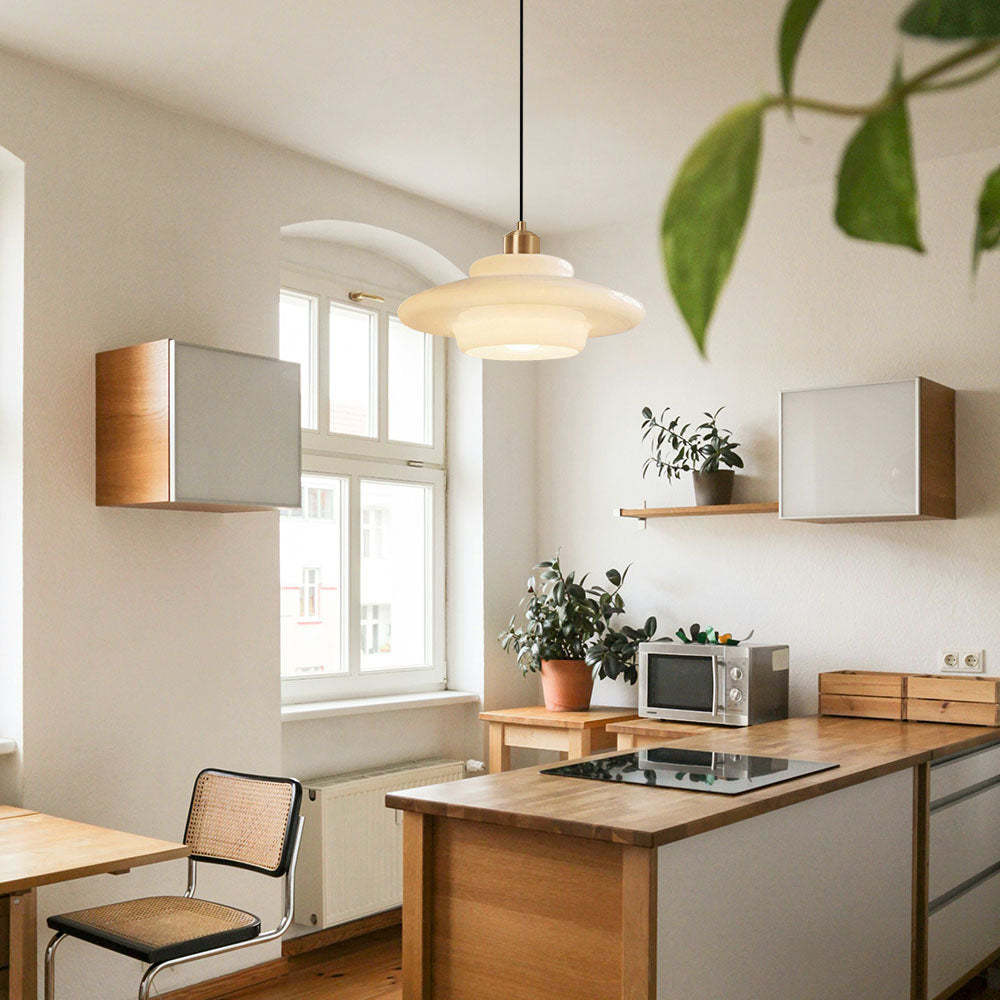 Mid Century Milk White Glass Pendant Hanging Light