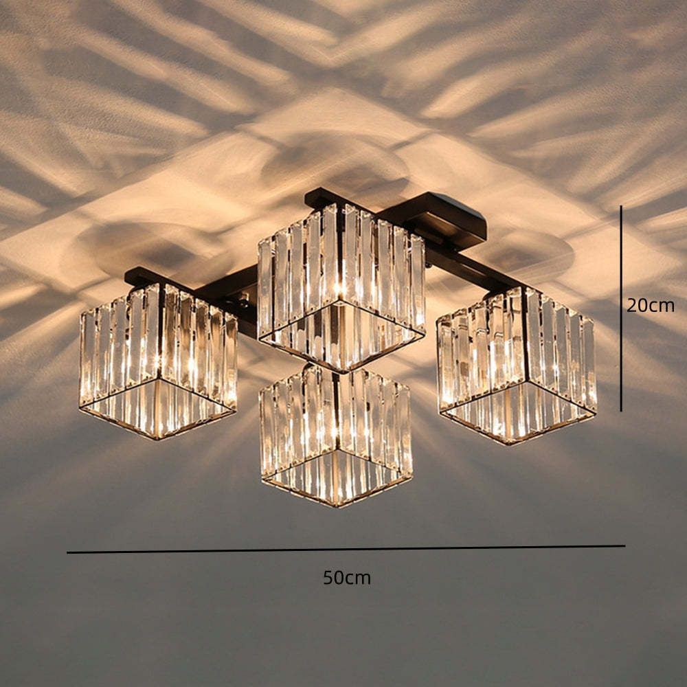 Four Bulbs Cube Crystal Bedroom Ceiling Light